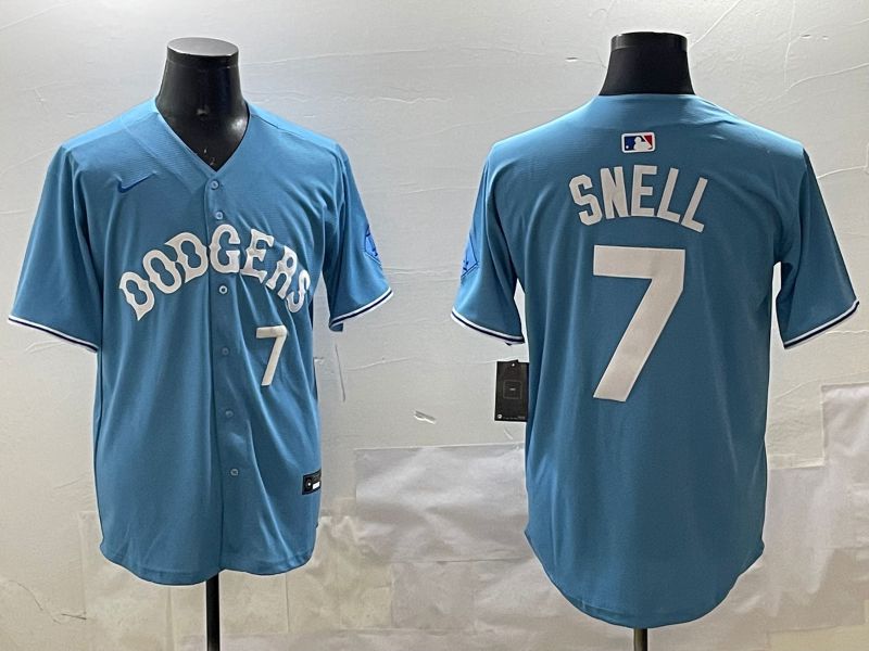 Men Los Angeles Dodgers 7 Snell Light Blue Joint Name 2025 Nike MLB Jersey style 11